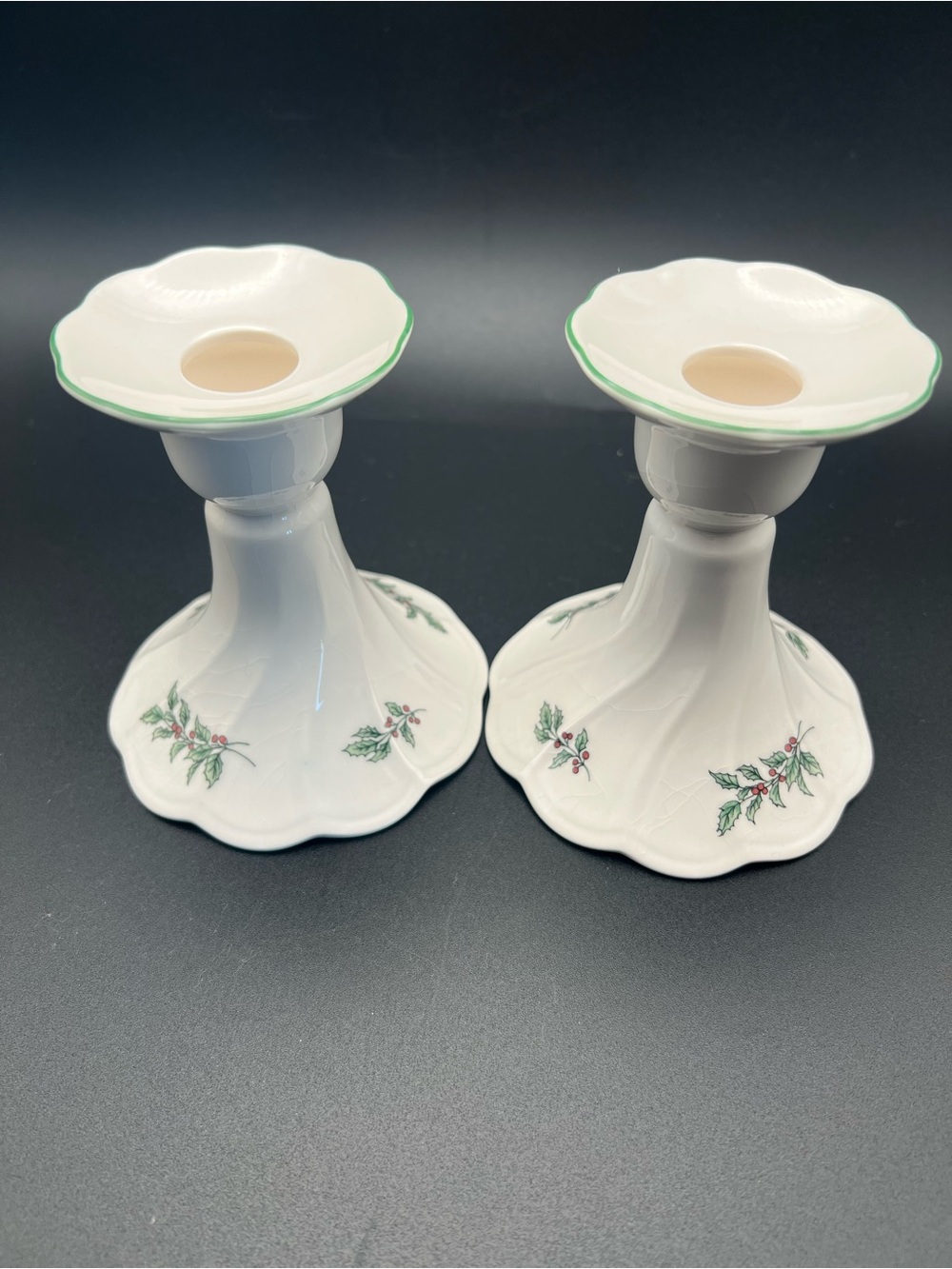 🎄Nikko Christmastime Octagon Holly Candle Holders Set - As Is Vintage